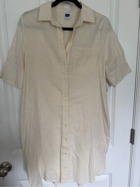 Old Navy Cream Linen Button-Down Shirt Dress Size S